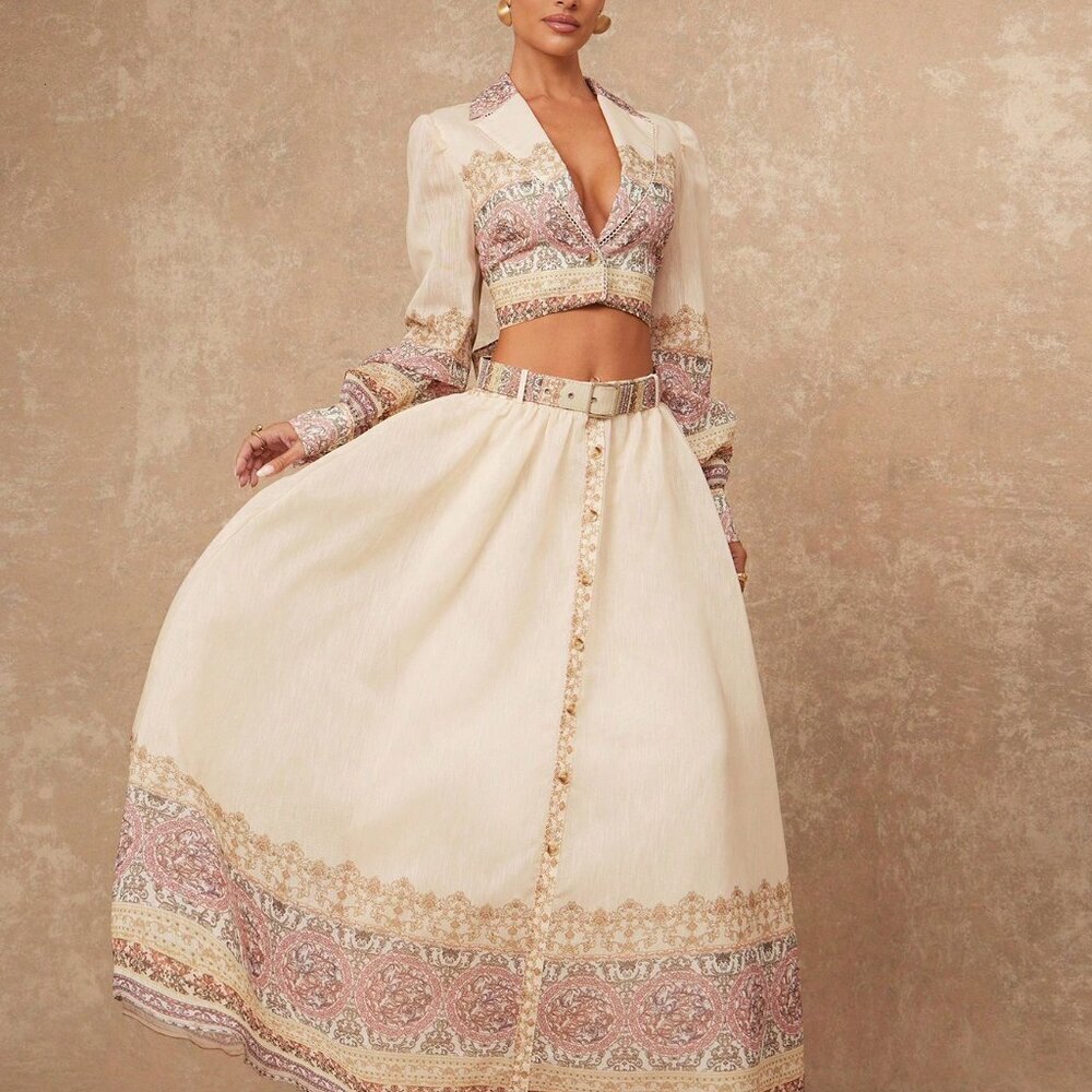 Multicolor Boho Women's Crop Top & Maxi Skirt Set - Picture 3 of 7